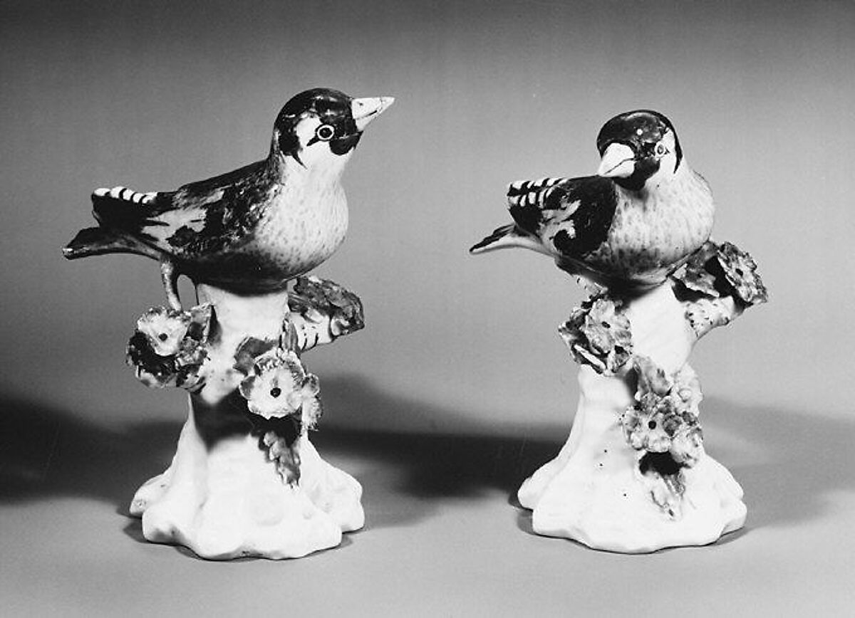 Pair of finches, Derby Porcelain Manufactory (British, 1751–1785), Soft-paste porcelain, British, Derby 