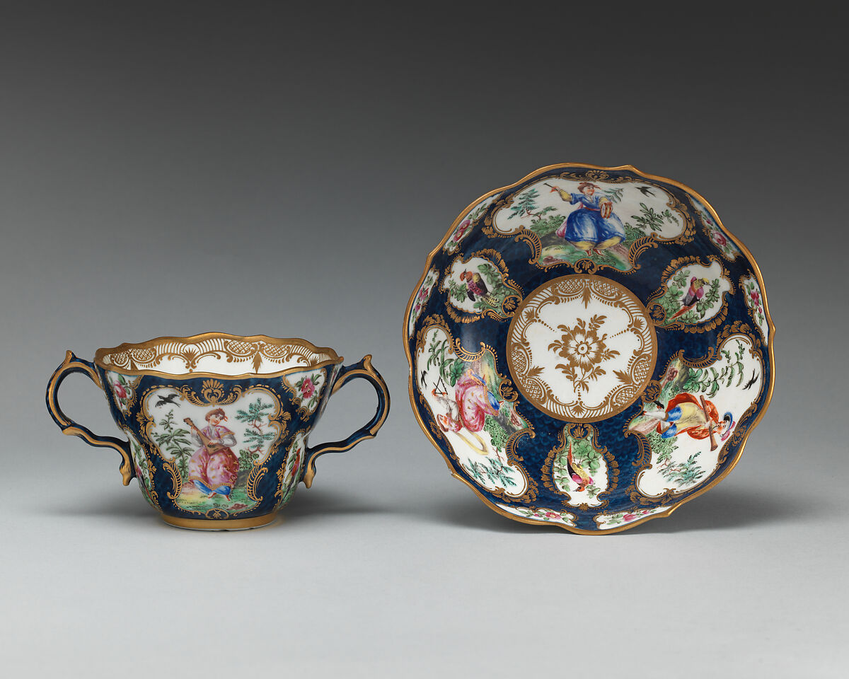 Cup and saucer, Worcester factory (British, 1751–2008), Soft-paste porcelain, British, Worcester