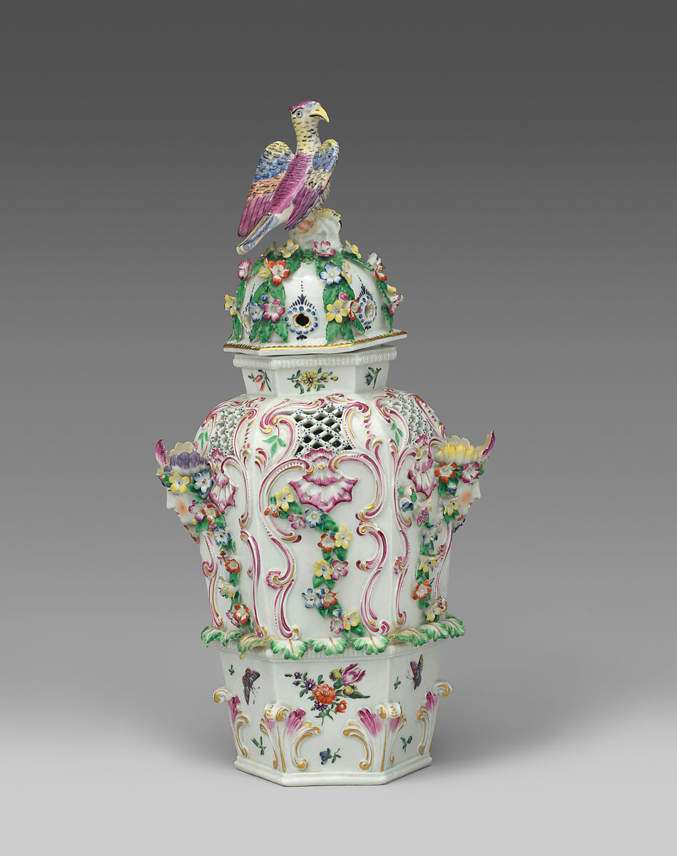 Covered vase for potpourri (one of a pair), Worcester factory (British, 1751–2008), Soft-paste porcelain, British, Worcester