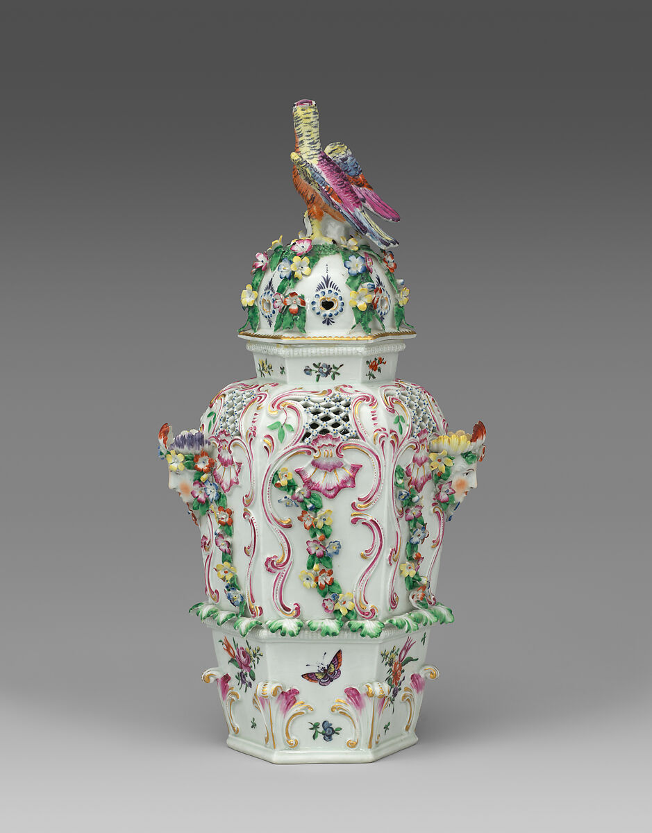 Covered vase for potpourri (one of a pair), Worcester factory (British, 1751–2008), Soft-paste porcelain, British, Worcester