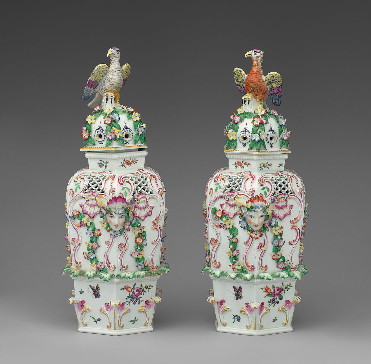 Covered vase for potpourri (one of a pair), Worcester factory (British, 1751–2008), Soft-paste porcelain, British, Worcester