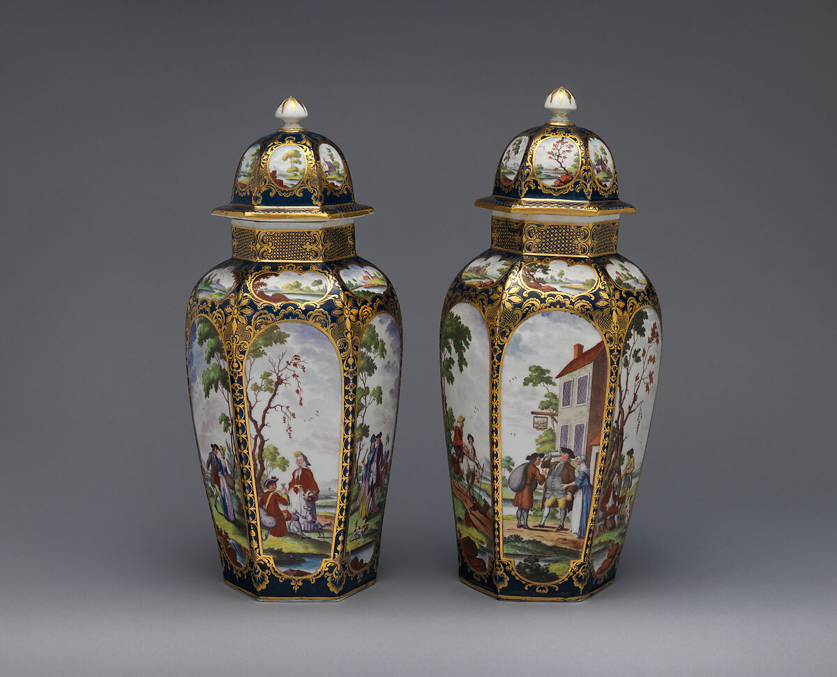 Covered vase, Worcester factory (British, 1751–2008), Soft-paste porcelain decorated in polychrome 
enamels, gold, British, Worcester