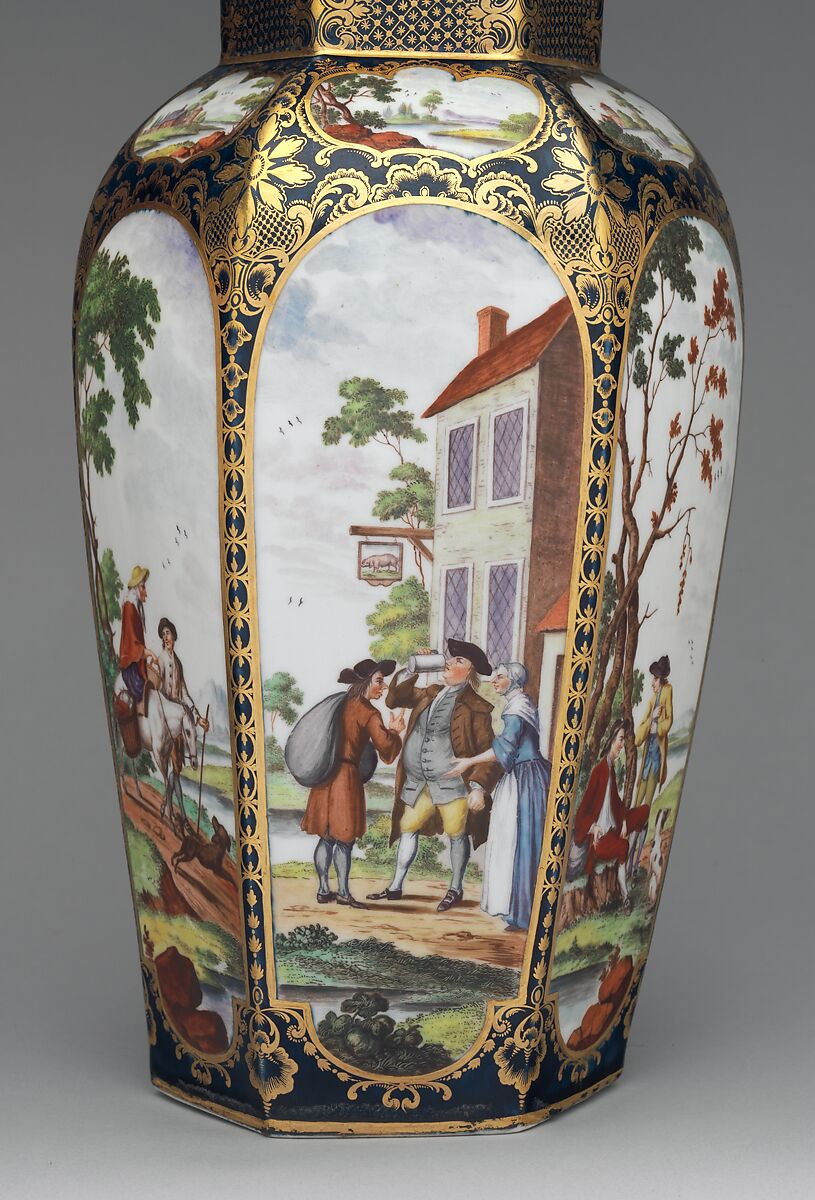 Covered vase, Worcester factory (British, 1751–2008), Soft-paste porcelain decorated in polychrome 
enamels, gold, British, Worcester