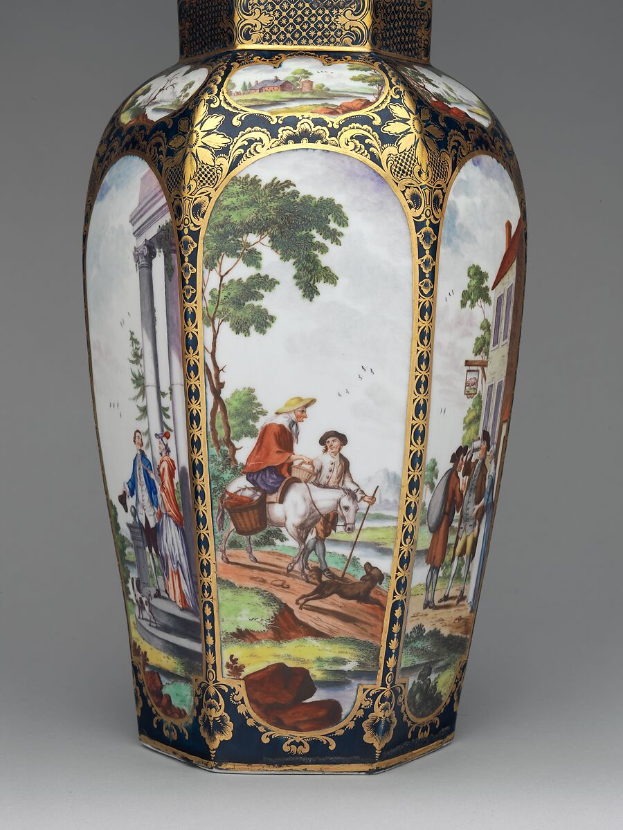Covered vase, Worcester factory (British, 1751–2008), Soft-paste porcelain decorated in polychrome 
enamels, gold, British, Worcester
