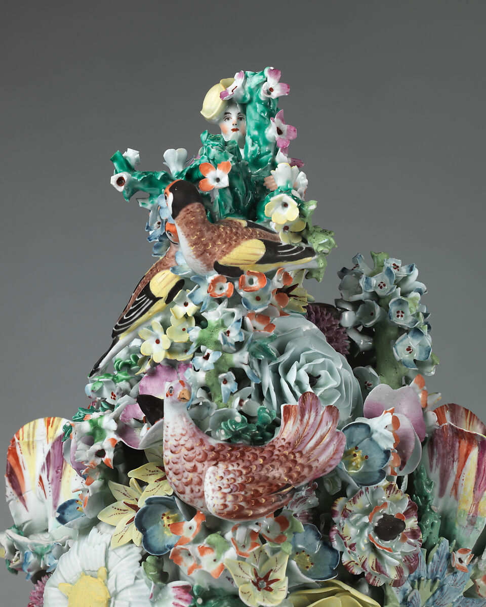 Vase with cover, Longton Hall (British, Staffordshire, ca. 1749–1760), Soft-paste porcelain decorated in polychrome enamels, gold, British, Longton Hall, Staffordshire