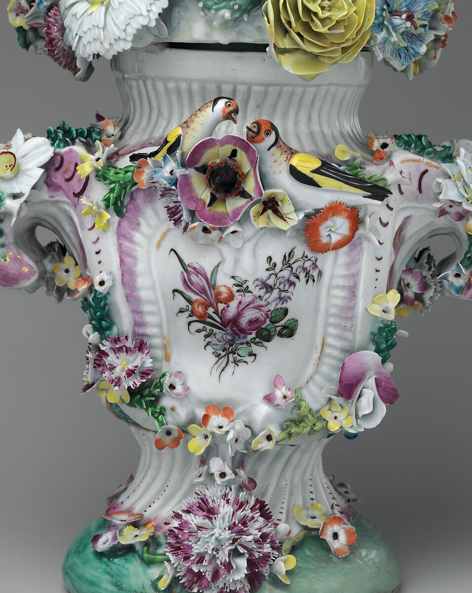 Vase with cover, Longton Hall (British, Staffordshire, ca. 1749–1760), Soft-paste porcelain decorated in polychrome enamels, gold, British, Longton Hall, Staffordshire