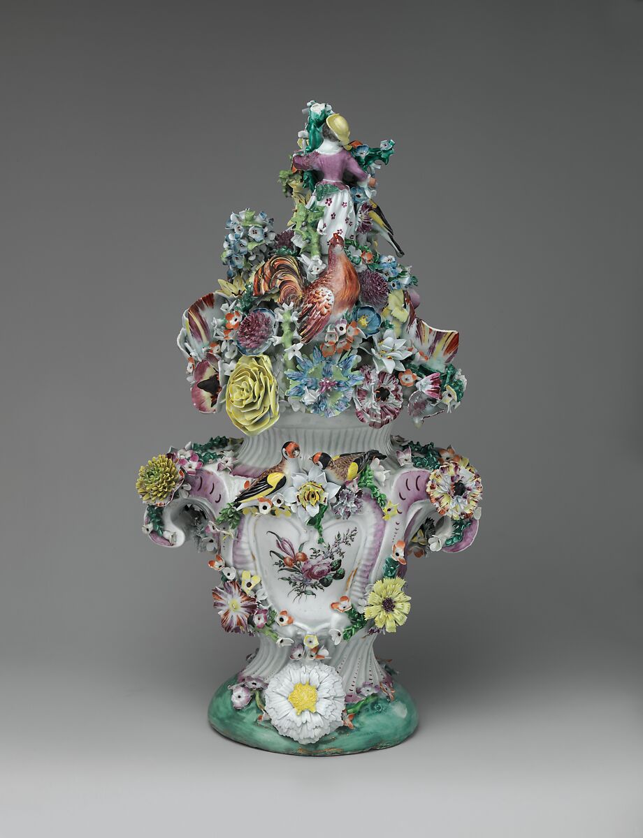 Vase with cover, Longton Hall (British, Staffordshire, ca. 1749–1760), Soft-paste porcelain decorated in polychrome enamels, gold, British, Longton Hall, Staffordshire