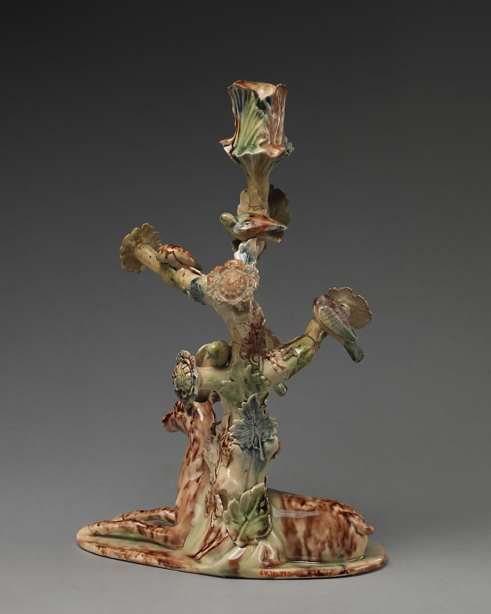Pair of candlesticks, Lead-glazed earthenware, British, Staffordshire