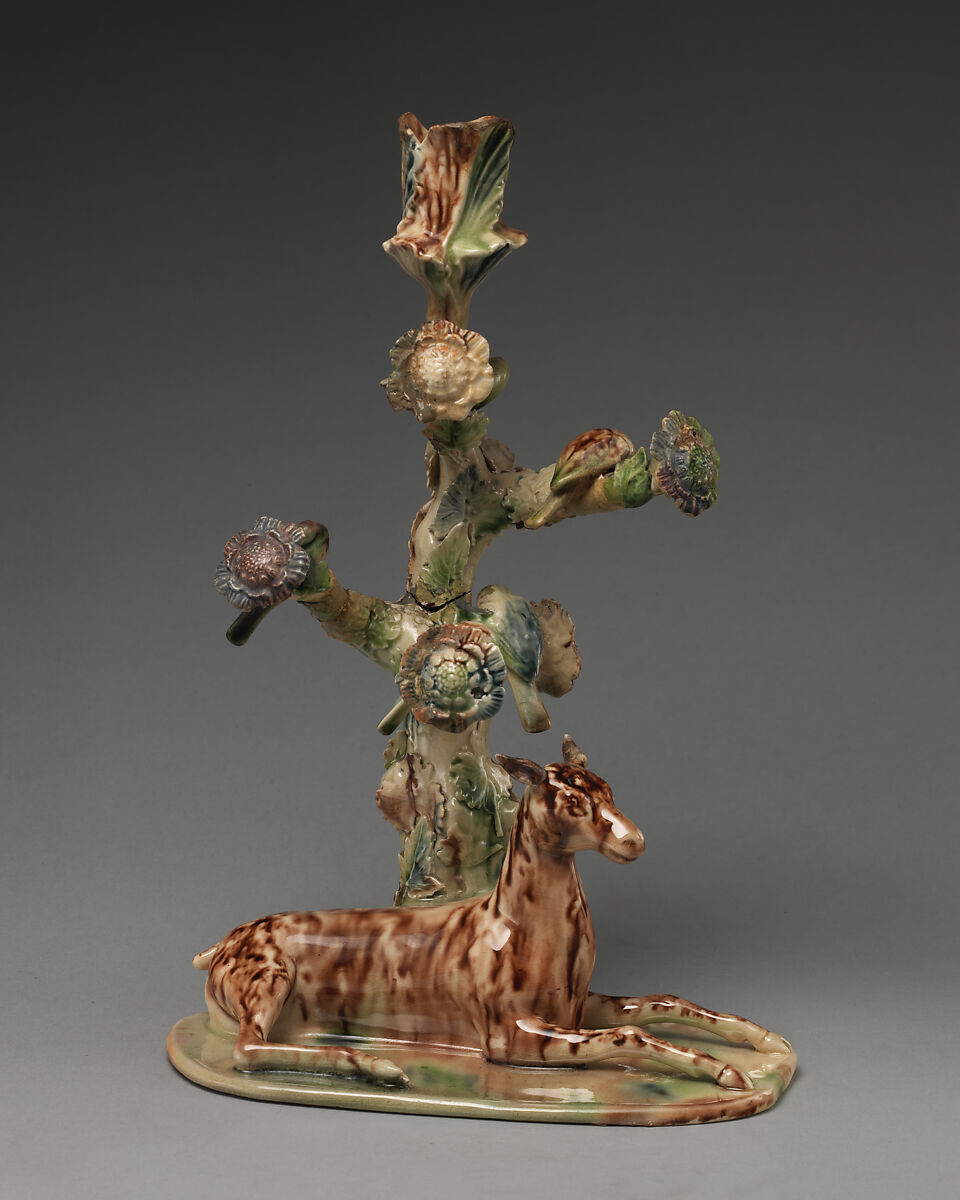 Pair of candlesticks, Lead-glazed earthenware, British, Staffordshire
