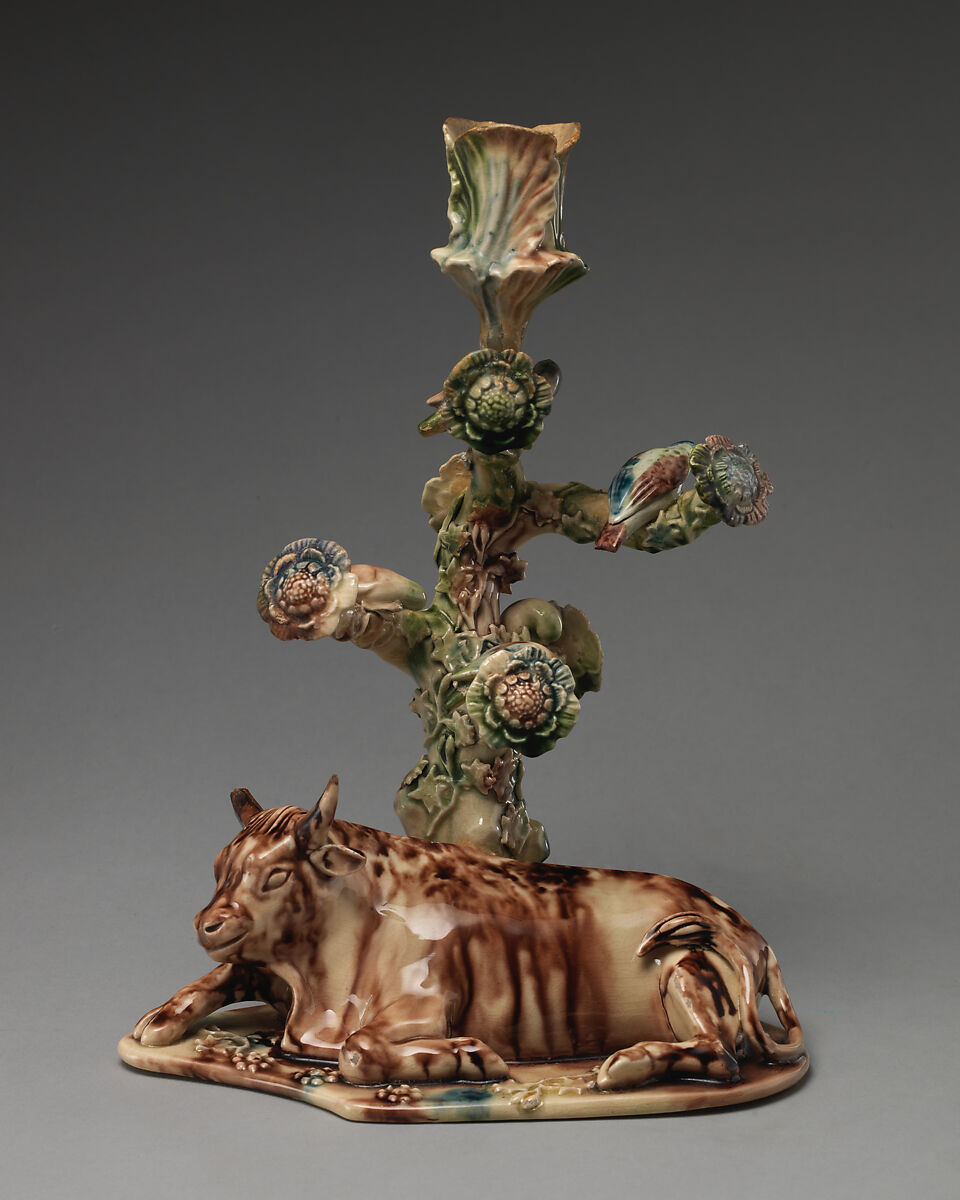 Pair of candlesticks, Lead-glazed earthenware, British, Staffordshire