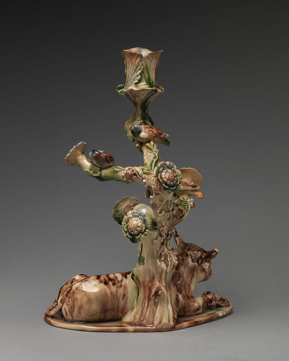 Pair of candlesticks, Lead-glazed earthenware, British, Staffordshire