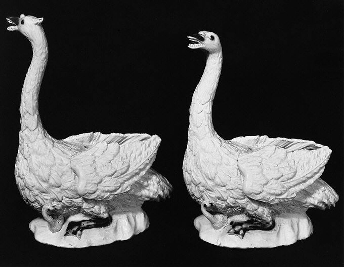 Pair of swans, Salt-glazed stoneware, British, Staffordshire 