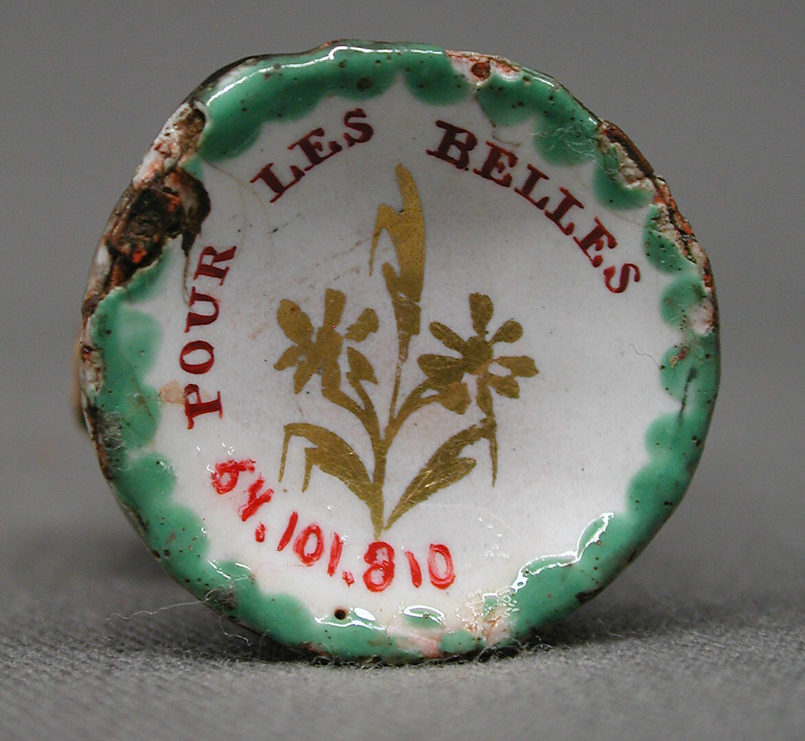 Gardener with grapes scent bottle, Enamel on copper, British, possibly London