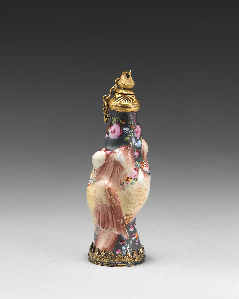 Scent bottle with two doves, Enamel on copper, British, possibly South Staffordshire, possibly Bilston