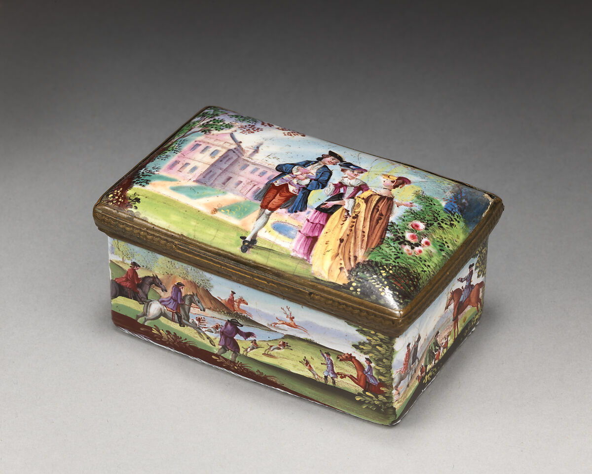 Snuffbox, Enameled copper, British, Staffordshire 