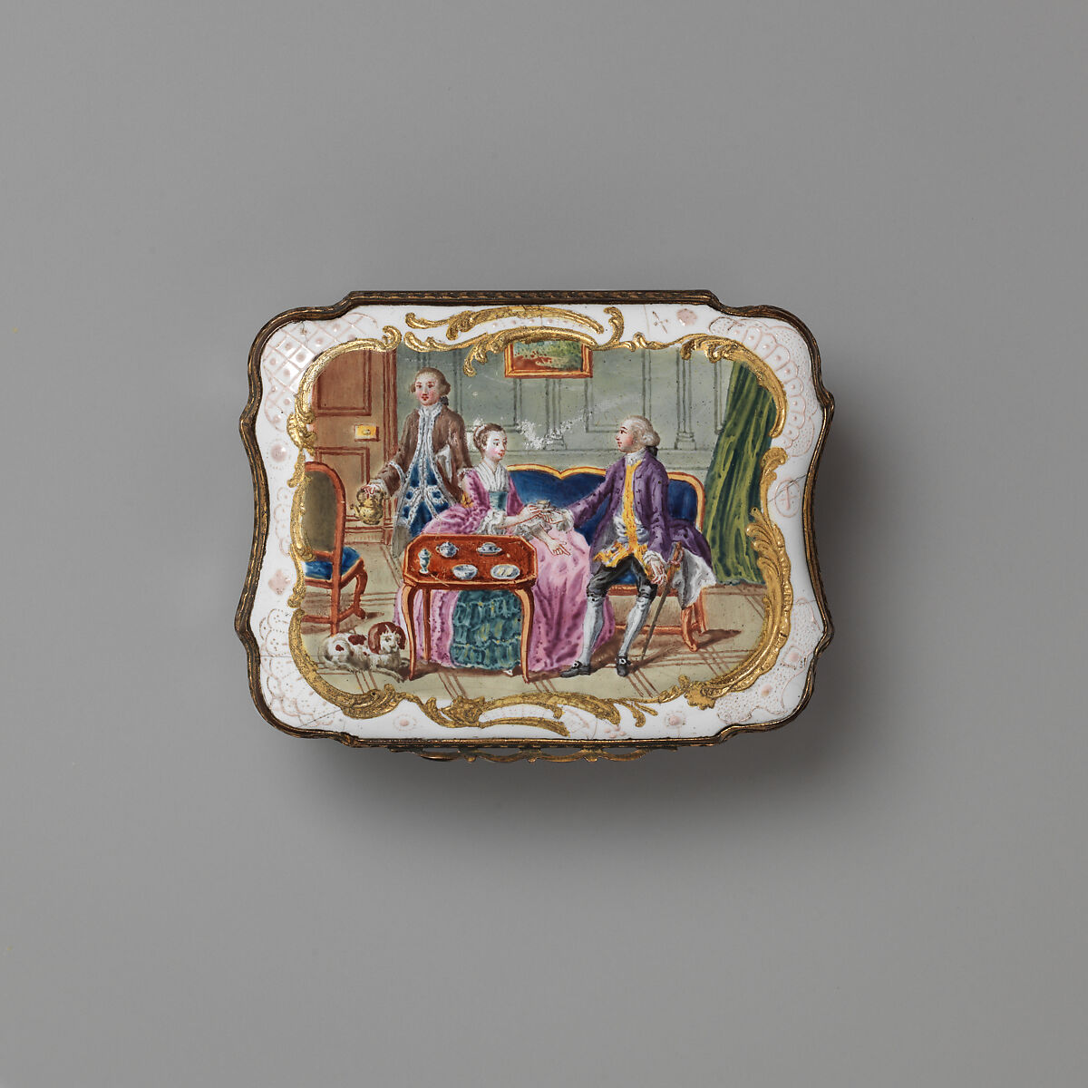 The Tea Party, lid and bottom based on prints by Robert Hancock (British, Burslem 1730–1817 Bristol), Enameled copper, British, South Staffordshire