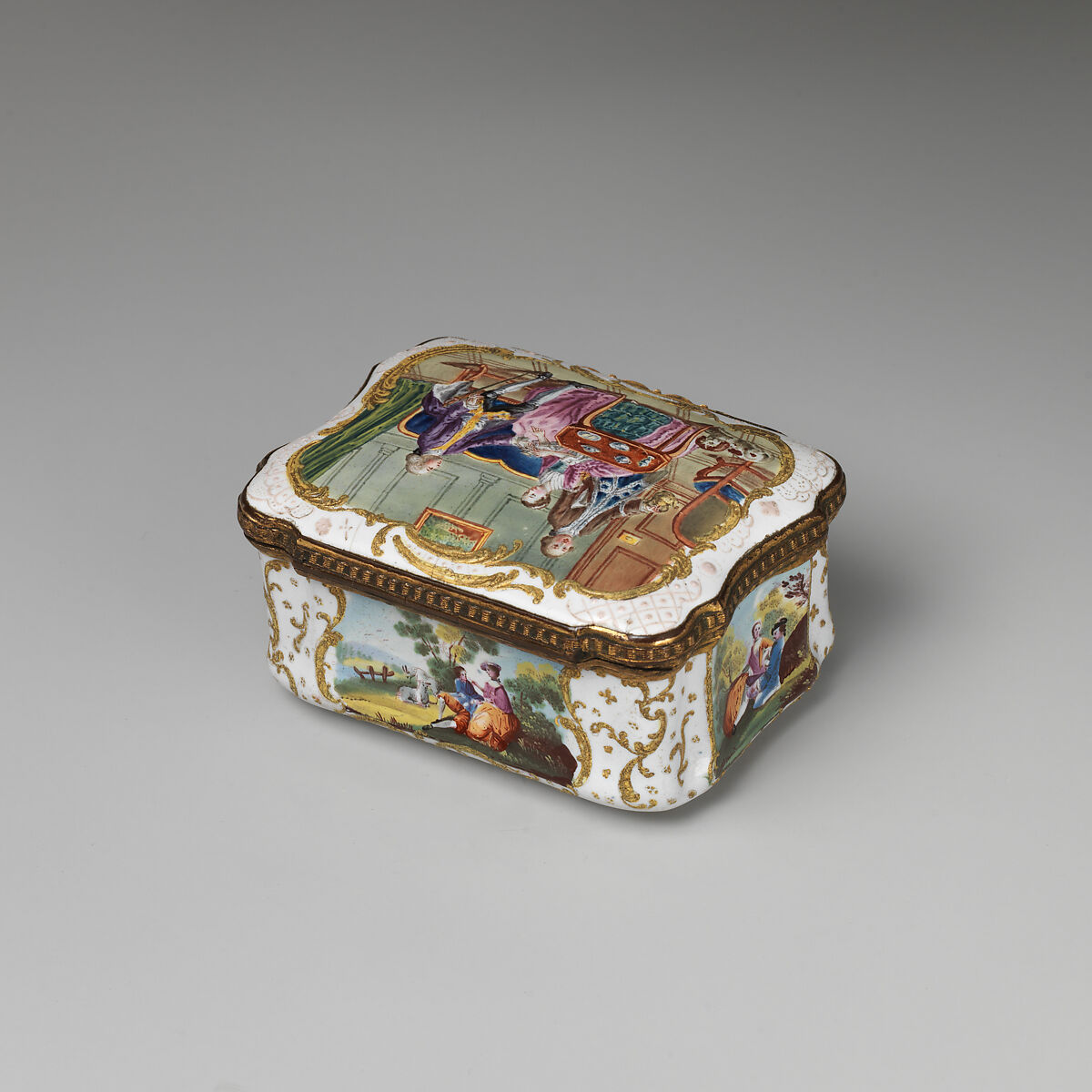 The Tea Party, lid and bottom based on prints by Robert Hancock (British, Burslem 1730–1817 Bristol), Enameled copper, British, South Staffordshire