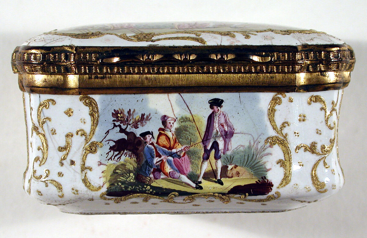The Tea Party, lid and bottom based on prints by Robert Hancock (British, Burslem 1730–1817 Bristol), Enameled copper, British, South Staffordshire