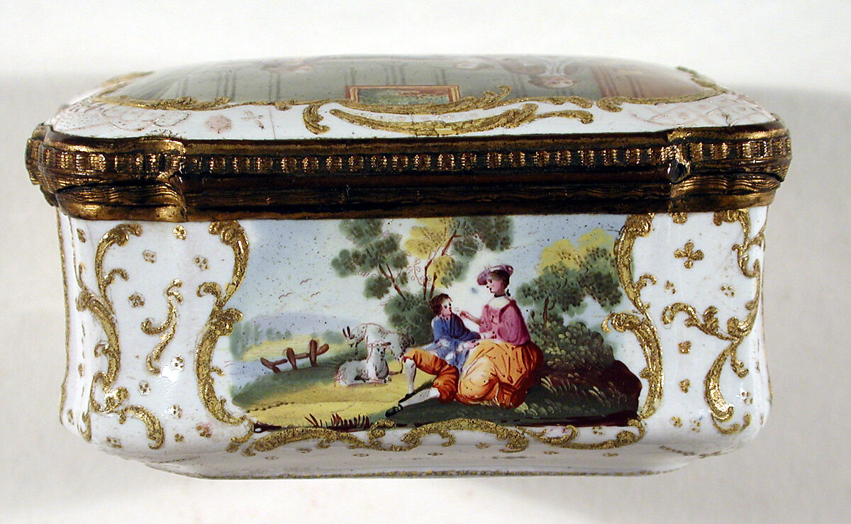 The Tea Party, lid and bottom based on prints by Robert Hancock (British, Burslem 1730–1817 Bristol), Enameled copper, British, South Staffordshire
