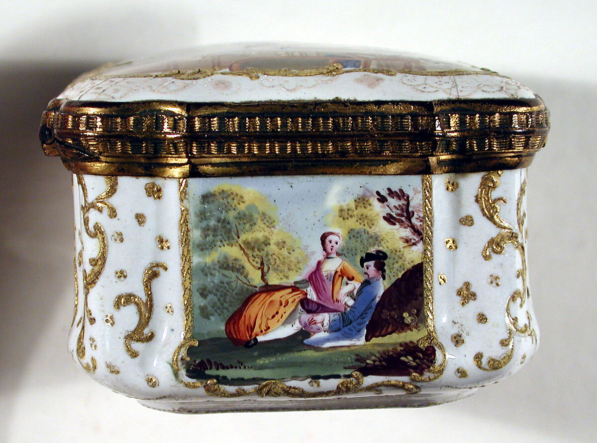 The Tea Party, lid and bottom based on prints by Robert Hancock (British, Burslem 1730–1817 Bristol), Enameled copper, British, South Staffordshire