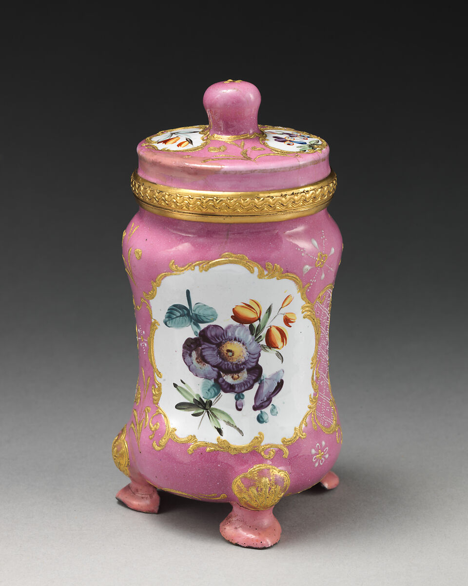 Mustard pot with cover, Enamel on copper, British, South Staffordshire