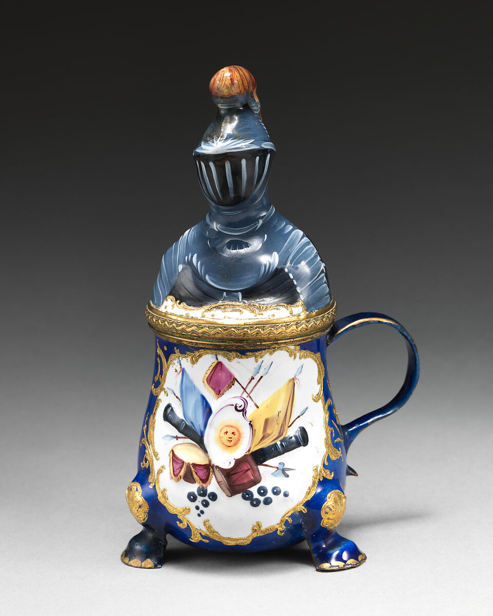 Mustard pot with cover, Enamel on copper, British, South Staffordshire 