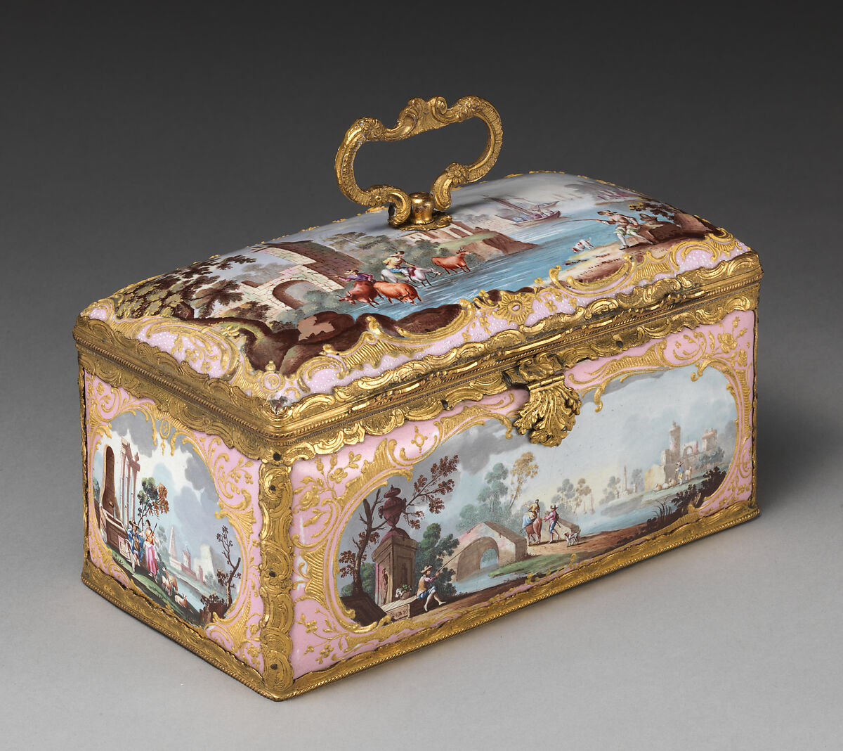 Tea casket, Enamel on copper, wood, velvet, British, South Staffordshire 