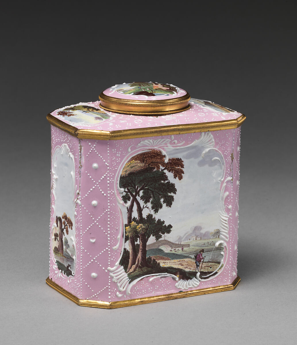 Tea caddy, Enamel on copper, British, South Staffordshire 