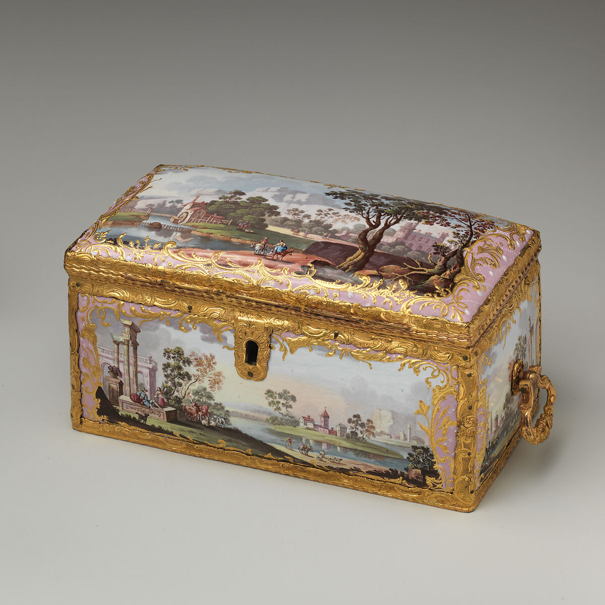 Tea casket (part of a set), White enamel on copper painted in polychrome enamels, British, South Staffordshire 