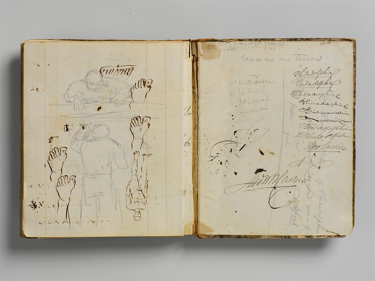 Account Book Ledger, John Carlin (American, Philadelphia, Pennsylvania 1813–1891 New York), Ink on paper, marbleized cardboard, American