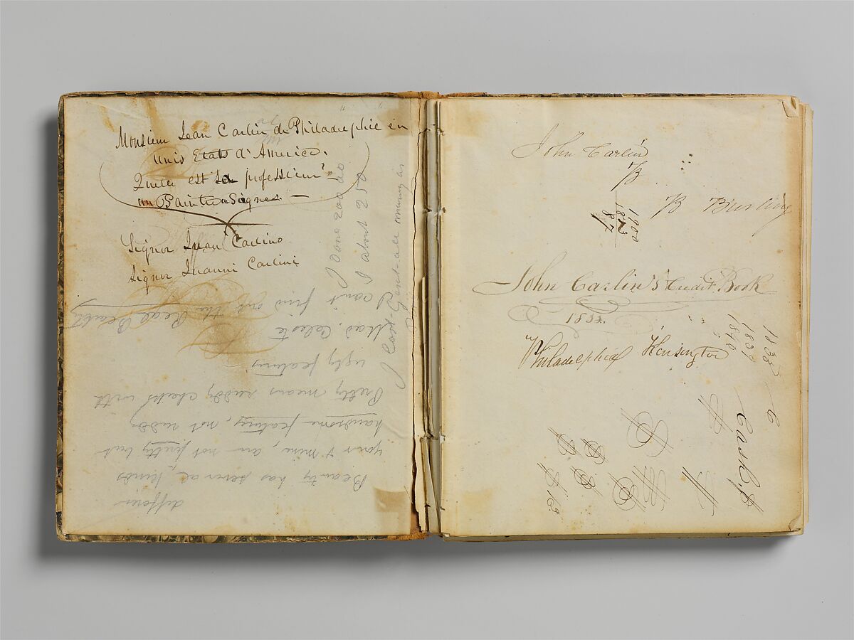 Account Book Ledger, John Carlin (American, Philadelphia, Pennsylvania 1813–1891 New York), Ink on paper, marbleized cardboard, American
