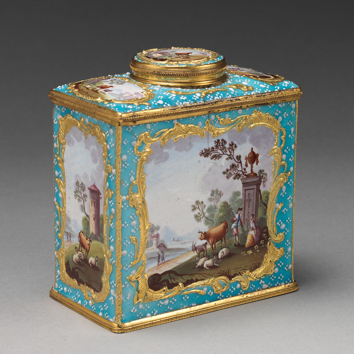 Tea caddy (one of a pair), Enamel on copper, British, South Staffordshire 