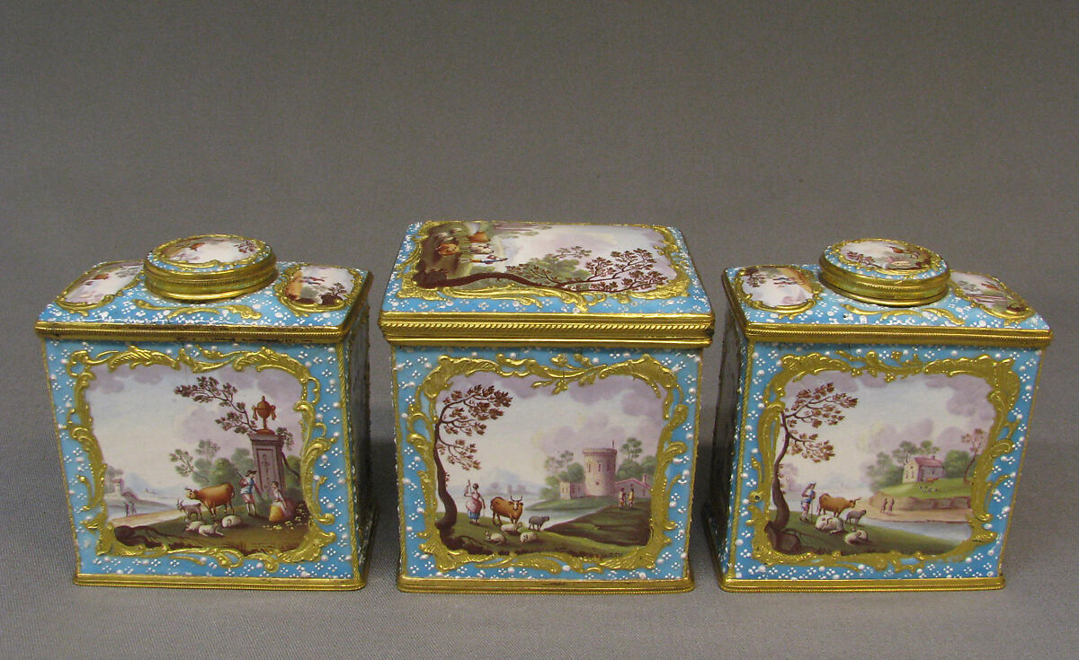 Tea caddy (one of a pair), Enamel on copper, British, South Staffordshire
