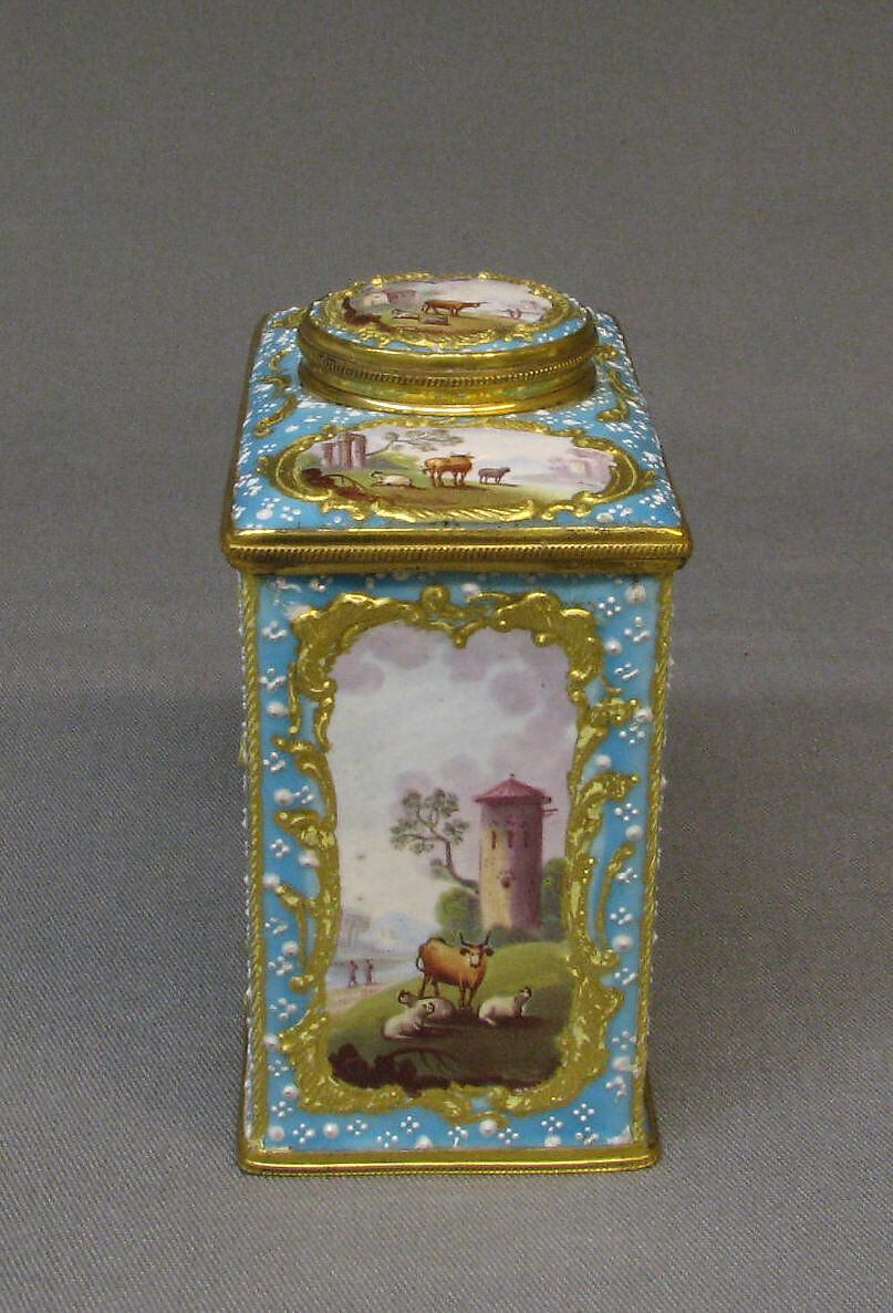Tea caddy (one of a pair), Enamel on copper, British, South Staffordshire