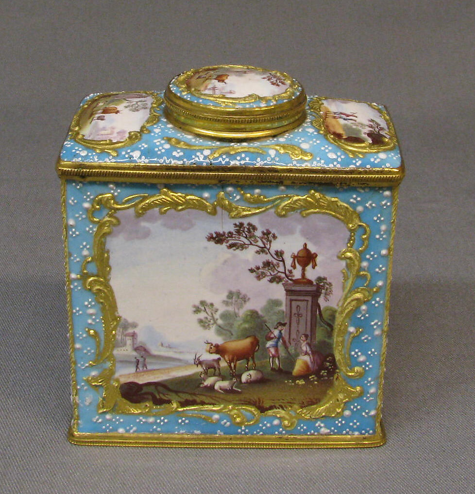 Tea caddy (one of a pair), Enamel on copper, British, South Staffordshire