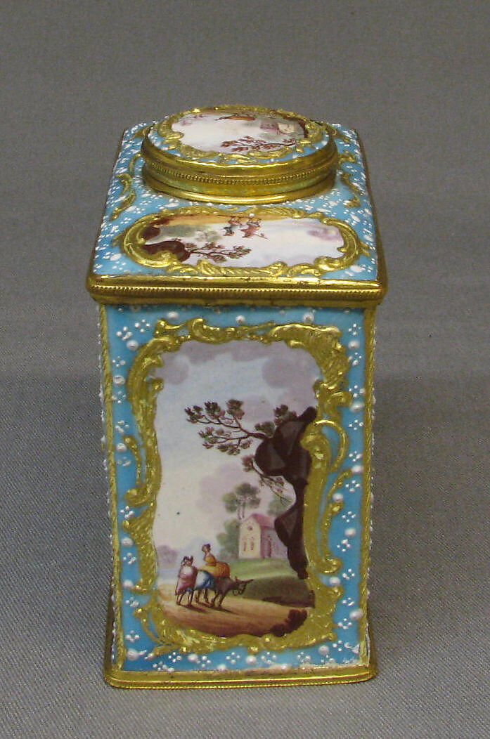 Tea caddy (one of a pair), Enamel on copper, British, South Staffordshire
