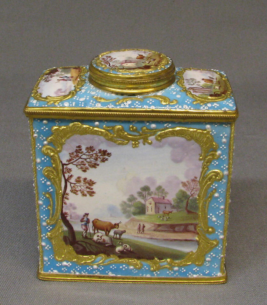 Tea caddy (one of a pair), Enamel on copper, British, South Staffordshire