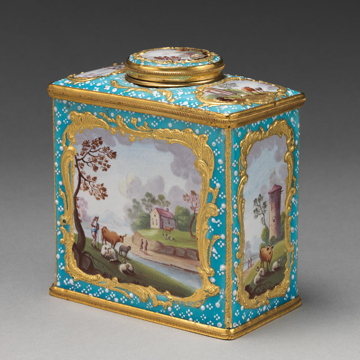 Tea caddy (one of a pair), Enamel on copper, British, South Staffordshire 