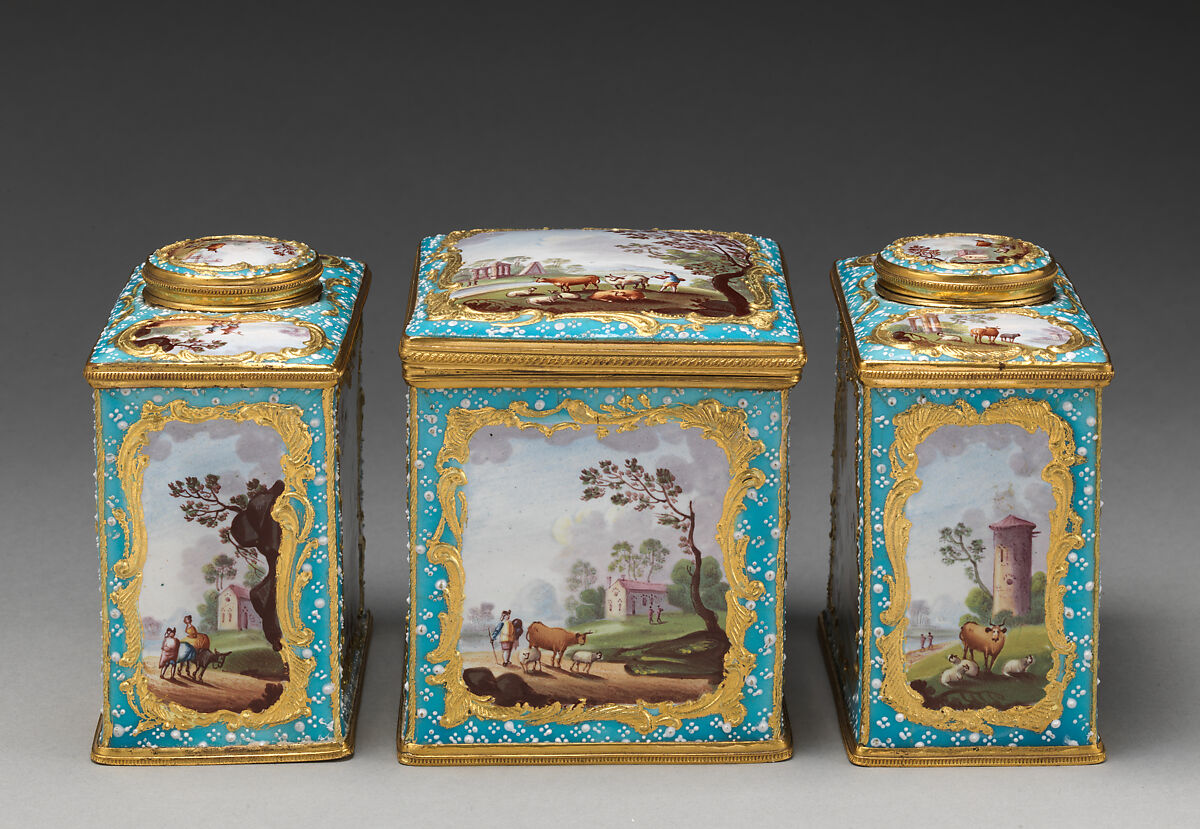 Tea caddy (one of a pair), Enamel on copper, British, South Staffordshire