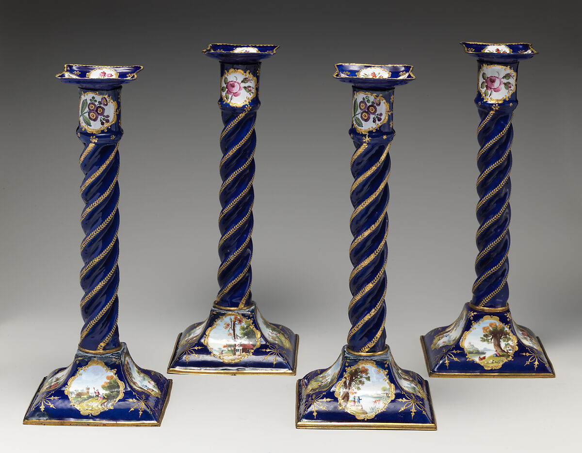 Spiral Candlesticks (4), Enamel on copper, British, possibly South Staffordshire, possibly Bilston