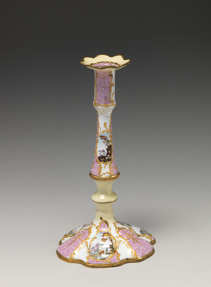 Taperstick (one of a pair), Enamel on copper, British, South Staffordshire 