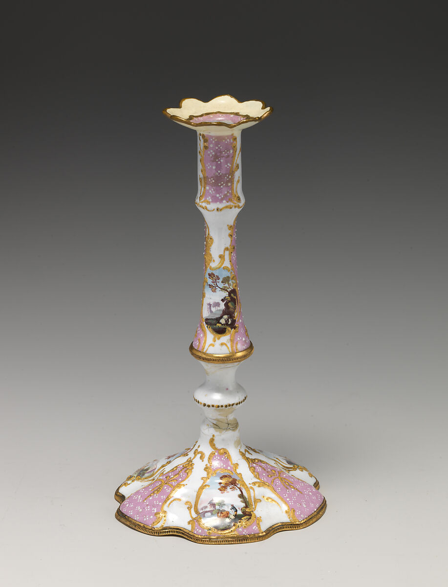 Taperstick (one of a pair), Enamel on copper, British, South Staffordshire 