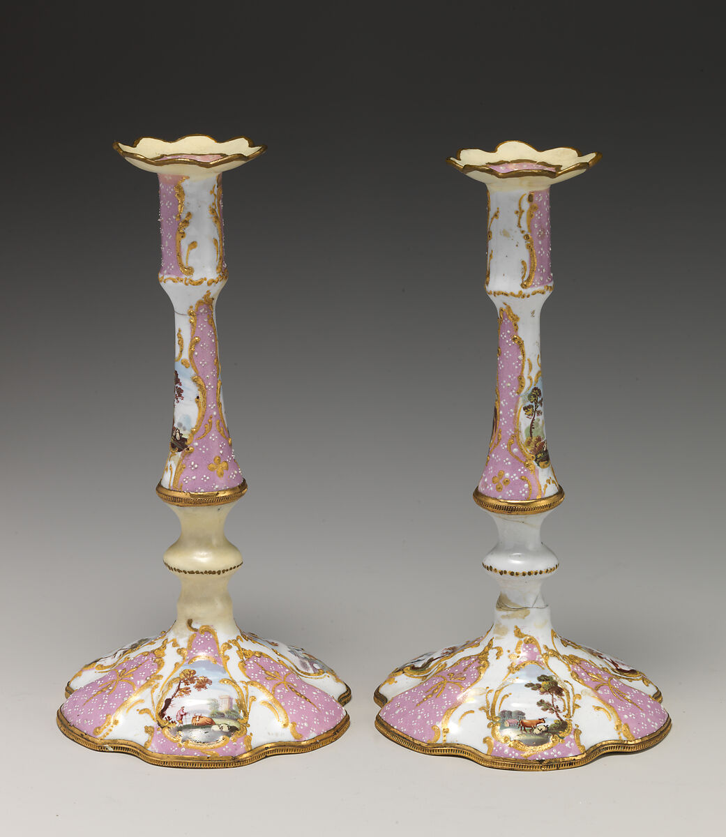 Taperstick (one of a pair), Enamel on copper, British, ossibly South Staffordshire, possibly Bilston