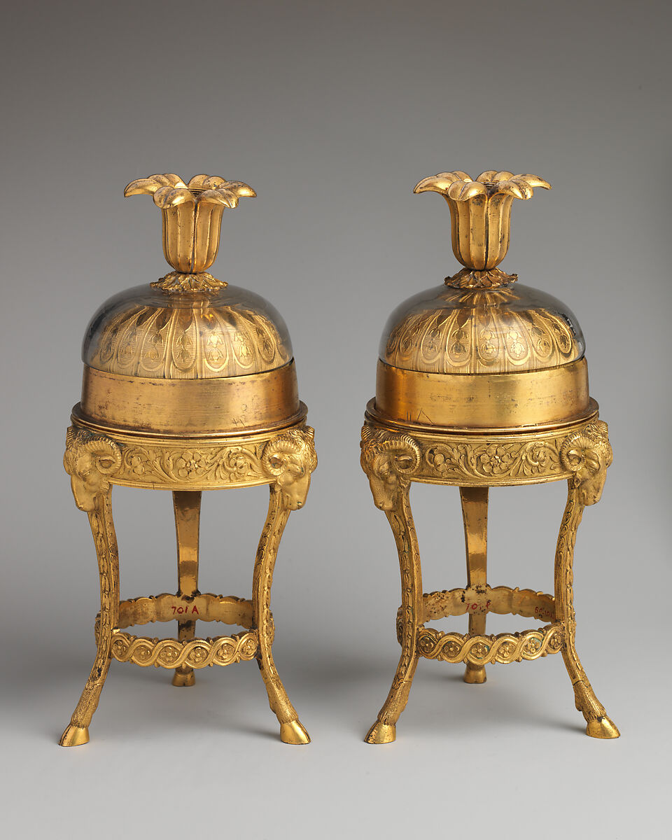 Pair of cassolettes, Willliam Hopkins Croft (British, ca. 1730–1811 London), Enamel on copper, gilt bronze, British, London