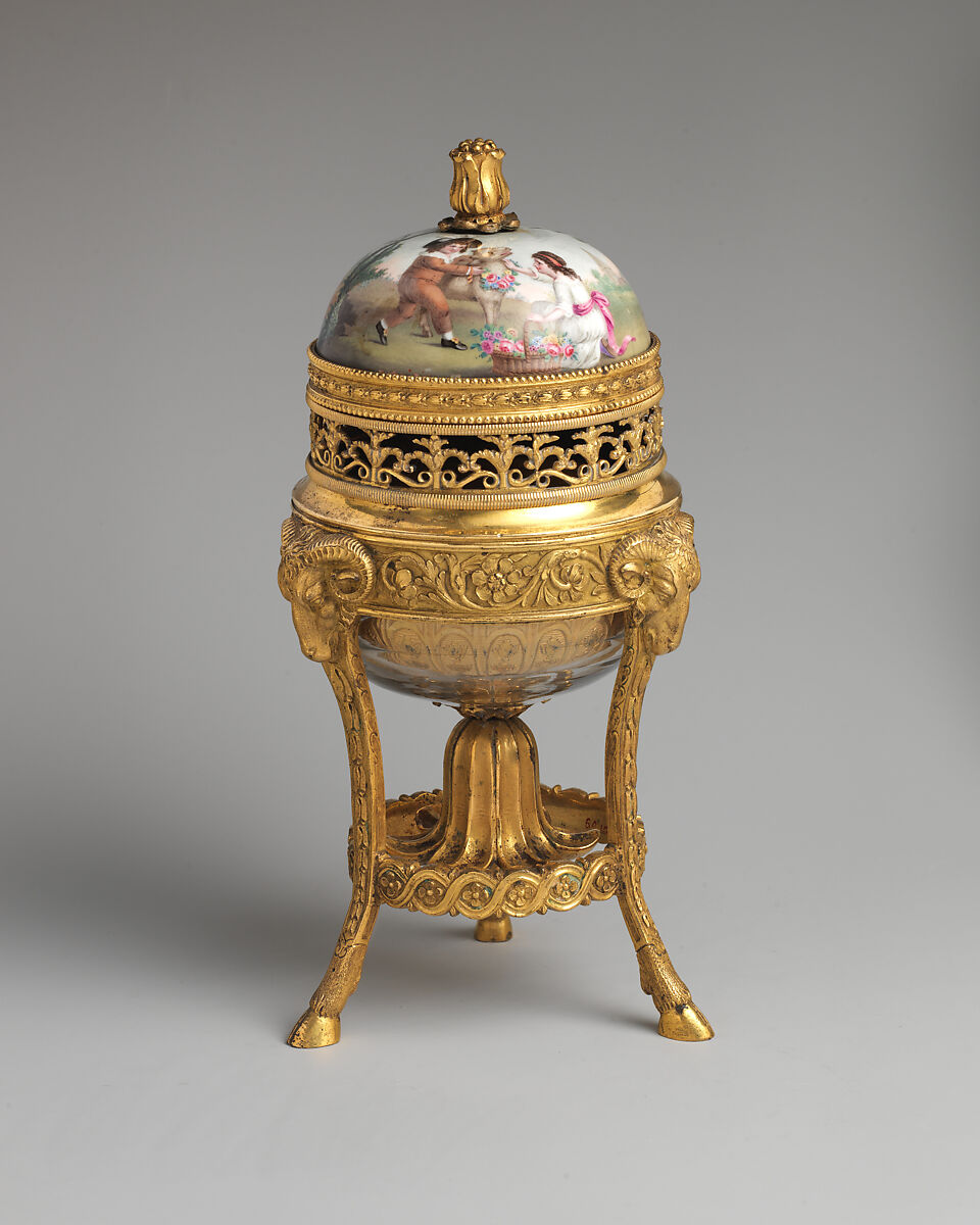 Pair of cassolettes, Willliam Hopkins Croft (British, ca. 1730–1811 London), Enamel on copper, gilt bronze, British, London