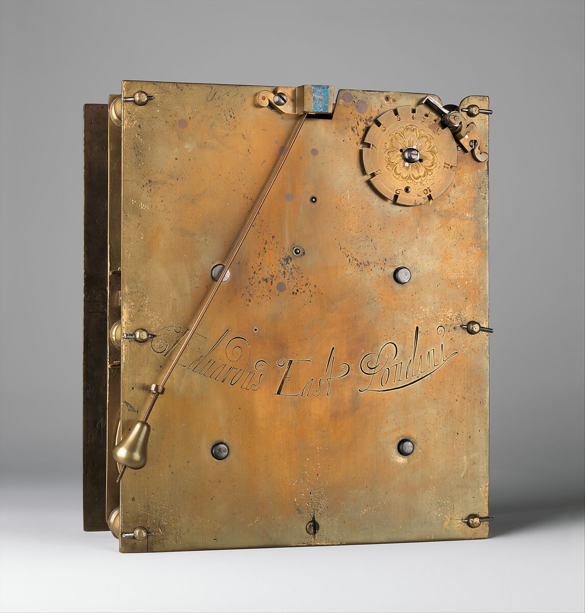 Table or bracket clock, Clockmaker: Edward East (British, 1602–1697), Case: ebonized fruitwood and rosewood with ebony moldings; Dial: gilded brass and silver; Movement: brass and steel, British, London