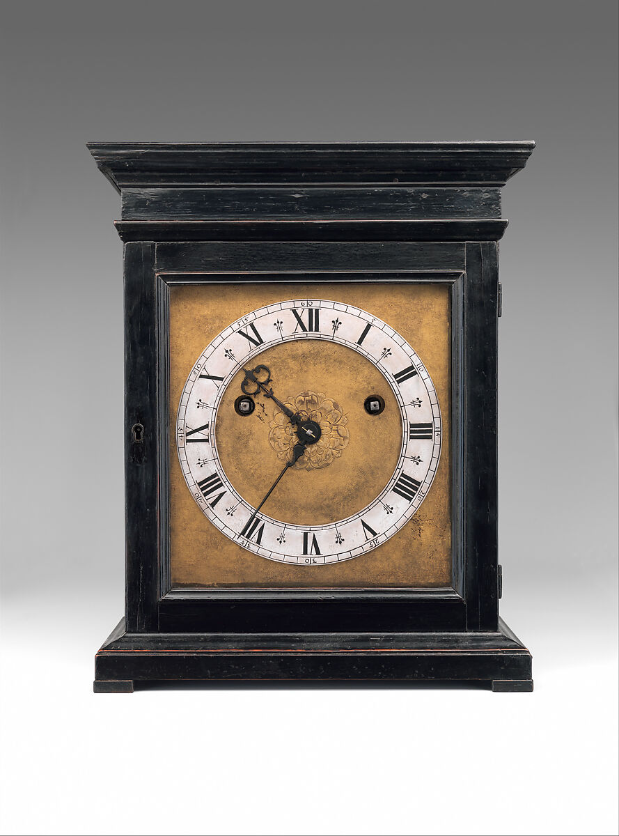 Table or bracket clock, Clockmaker: Edward East (British, 1602–1697), Case: ebonized fruitwood and rosewood with ebony moldings; Dial: gilded brass and silver; Movement: brass and steel, British, London 