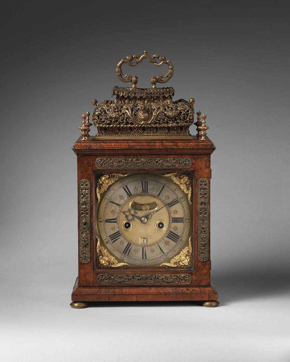 Table or bracket clock, Clockmaker: John Andrews (British, recorded 1680–1708), Gilded brass and steel; Case: walnut, walnut veneer, and gilded brass, British, London 