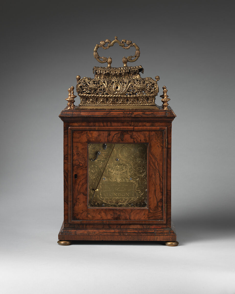 Table or bracket clock, Clockmaker: John Andrews (British, recorded 1680–1708), Gilded brass and steel; Case: walnut, walnut veneer, and gilded brass, British, London