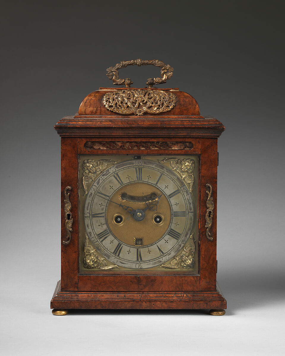 Table or bracket clock, Clockmaker: Joseph Windmills (British, freeman of Clockmakers&#39; Company 1671, master 1702–23), Walnut, walnut veneer, gilt bronze, British, London 